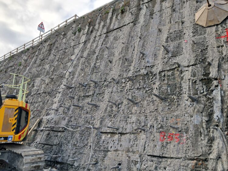 nail 1 - News for Peterborough and Cambridgeshire News for Peterborough and Cambridgeshire - The soil nails have now all been installed into the main embankment at King’s Dyke, with the soil nailing operation now concentrated on the two areas that are either side. More than 680 nails have been installed. IMAGE: Cambridgeshire County Council