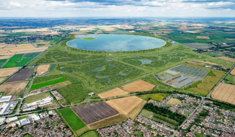 res 2 - News for Peterborough and Cambridgeshire News for Peterborough and Cambridgeshire - Aerial view from Chatteris, showing the A142 running along the southern boundary of the main reservoir site, and the A141 at the site’s western boundary. For illustrative purposes only