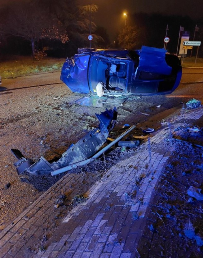 Police have released a photo of Szlovak’s crashed vehicle as a stark warning to others.