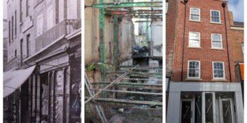 Images of 24 High Street, Wisbech through the Ages: 24 High Street, 2017 Credit: Taleyna Fletcher, 23-24 High St, c.1960s Credit: Geoff Hastings, High St, Late 19th Century, showing butchers on closest on the right Credit: Wisbech and Fenland Museum (ref MS 248), Fenland District Council.