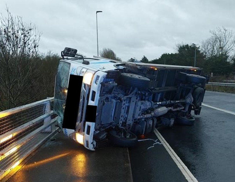 Adam Ingrey, 51, crashed his lorry on the A1307 turning it on its side. He blew 94 on the roadside and was arrested. The legal limit is 35