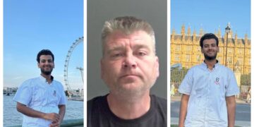 Owen Bird of Whittlesey (centre) jailed for eight years after pleading guilty to causing the death of Muhammad Faizan, also pictured above, and serious injury while over the prescribed limit.