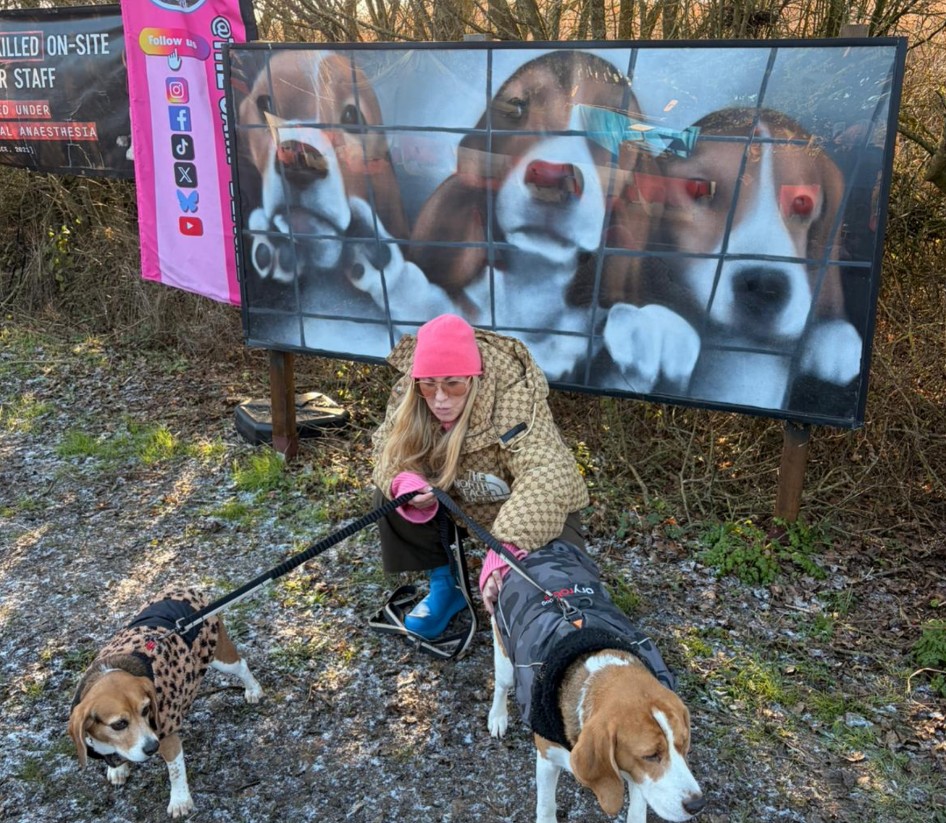 Campaigners at Camp Beagle welcomed author, columnist, and animal welfare advocate Meg Mathews,