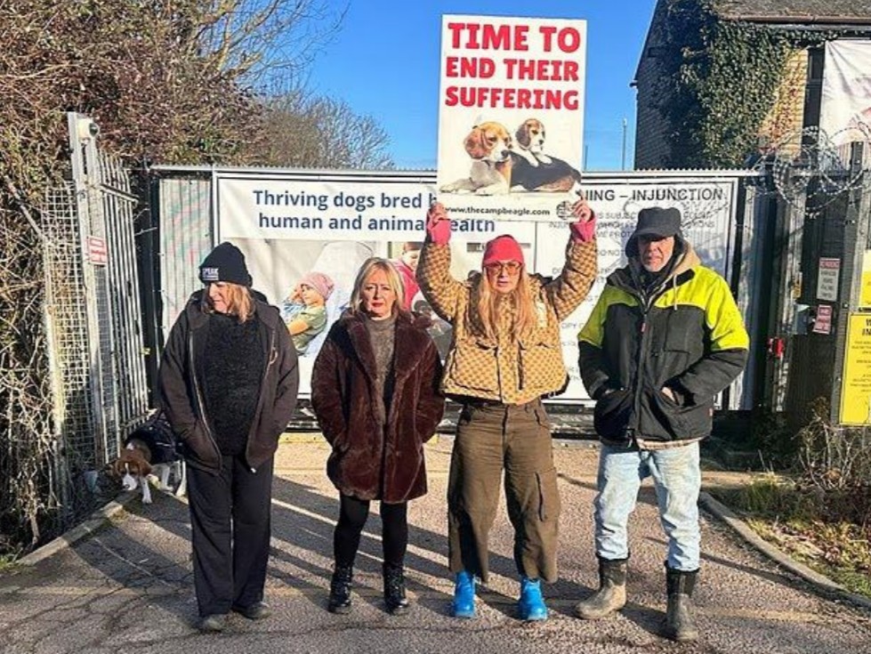 Campaigners at Camp Beagle welcomed author, columnist, and animal welfare advocate Meg Mathews,