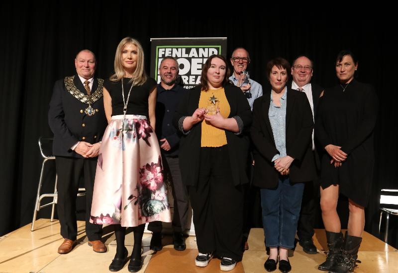 Pictured at the 2024 Fenland Poet Laureate Awards are, from left, are March Mayor, Cllr Gary Christy; Cllr Elisabeth Sennitt Clough; shortlisted poet Matthew Gilbert; runner-up Toni Fell; third prize winner Paul Dance; shortlisted poet Catherine Blake; Fenland District Council Leader, Cllr Chris Boden; and 2024 Fenland Poet Laureate, Hannah Teasdale. Photo: Tim Chapman/Fenland District Council