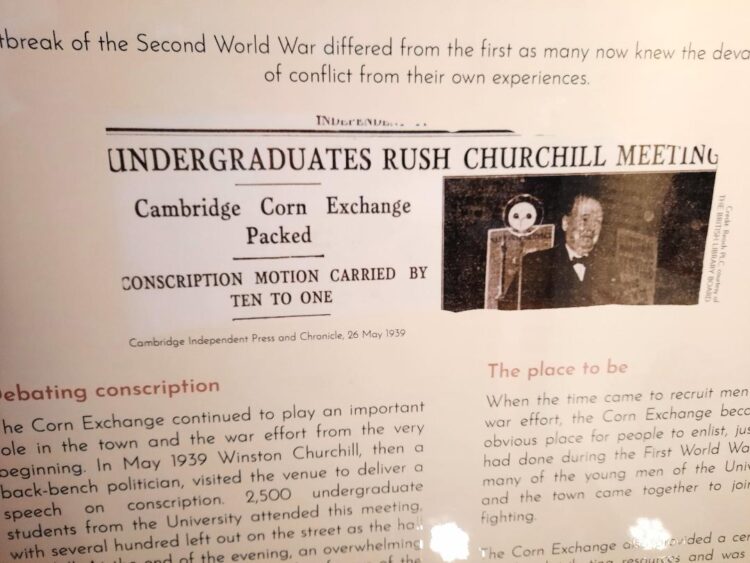 Visit the Cambridge Corn Exchange 150th anniversary exhibition, featuring historic artefacts, digital displays and stories from fans, staff and performers. Students pack Churchill meeting