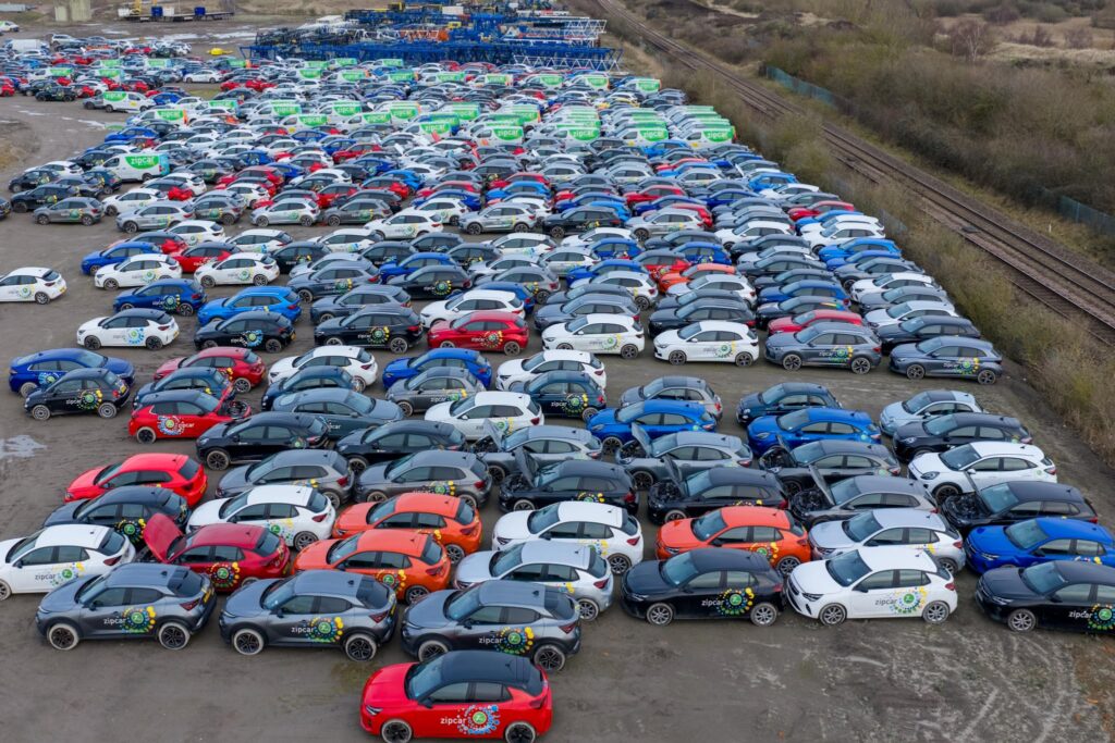 Motorists travelling along the A605 have reported seeing row after row of vehicles stored in the open, with aerial photographs showing what appears to be a substantial holding area for Zipcar-branded cars and vans. PHOTO: Terry Harris
