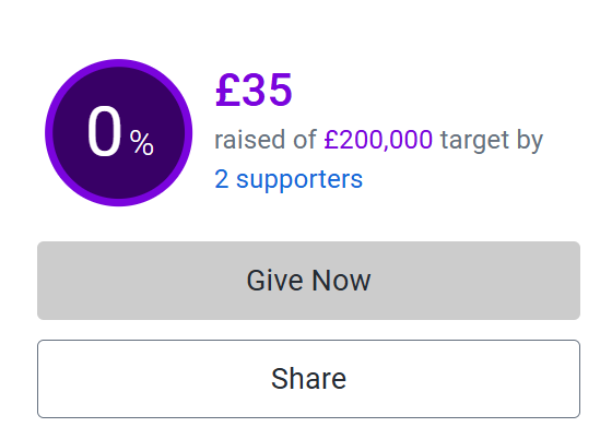 The JustGiving page sets out a major target: “We are raising £200,000 for a community project.” But so far, the total raised stands at: £35 2 supporters Target: £200,000