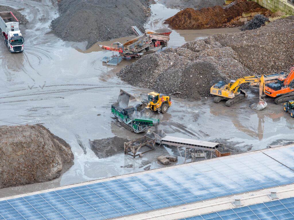 This is the trommel which processes IBA into building 1. The photo shows steam and the material remains hot due to chemical activity. If dust never occurs during this process what is the discolouration on the solar panels . Former Saxon brickworks site, Whittlesey. PHOTO: Terry Harris February 17th, 2026
