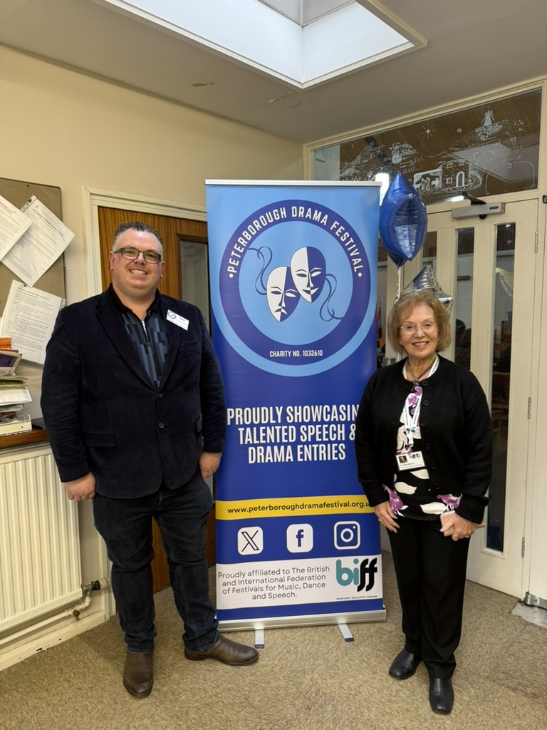 Young performers take to the stage at the Peterborough Drama Festival 2026, celebrating creativity, confidence and outstanding local talent over two days of competition. Ben Newstead (Festival Secretary) & Priscilla Morris (BIFF Adjudicator)