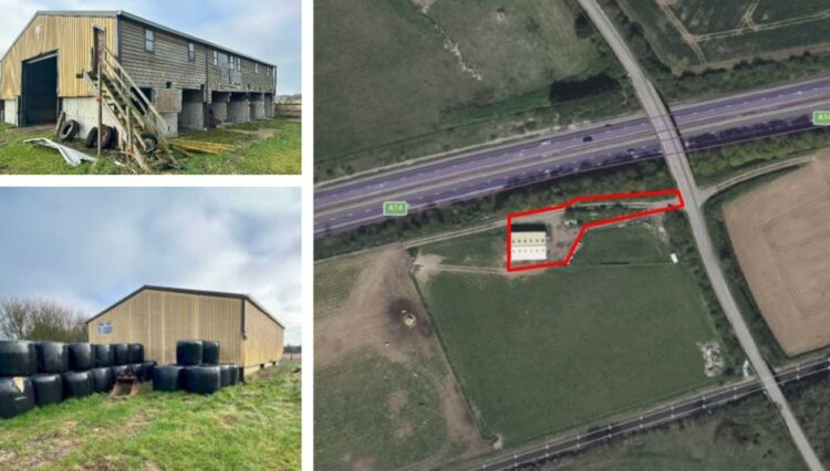 Plans to convert a barn beside the A14 into two homes have been rejected after planners ruled future residents would have to keep their windows shut to escape traffic noise. Images show site and barn. CREDIT: East Cambridgeshire District Council planning portal