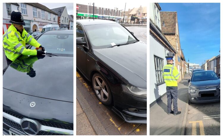 Police officers issue parking tickets during a targeted enforcement operation in Ely, highlighting the continued reliance on limited police resources in the absence of civil parking enforcement across East Cambridgeshire. PHOTO: Policing East Cambridgeshire