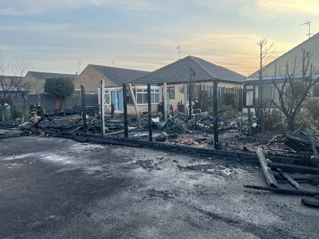 Damage to Charlotte Bessey’s home and vehicles on John Bends Way, Parson Drove, after a fire started from hot ashes in a wheelie bin
