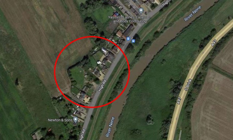 Outline of proposed Gaultree Farm site layout showing four houses with constrained internal room configurations and limited garden space.