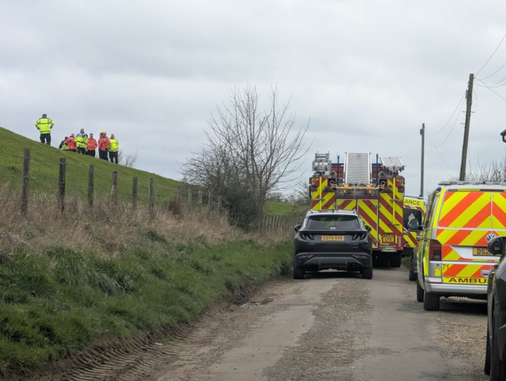 Police, fire crews and ambulance services gather along the River Nene near North Brink and Wisbech St Mary as the search continues for missing 18-year-old driver Declan Berry following last week’s crash.