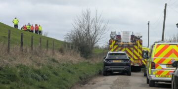 Police, fire crews and ambulance services gather along the River Nene near North Brink and Wisbech St Mary as the search continues for missing 18-year-old driver Declan Berry following last week’s crash.