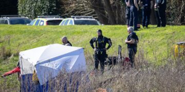 Emergency services at North Brink, Wisbech, search the River Nene after the car crash. Photo: Terry Harris