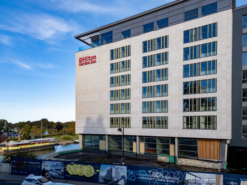 “The unfinished Hilton hotel development at Fletton Quays, marketed for sale by administrators after PCC instructed a sale approach.” Photo: Terry Harris.