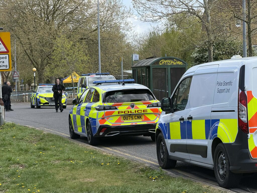 Police cordon in place near the Orton Centre in Peterborough following the fatal stabbing of a 16-year-old boy. Photos by Terry Harris.