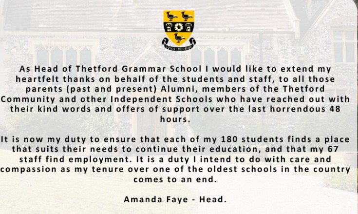 The closure of Thetford Grammar School marks another chapter in the ongoing transformation of the UK’s independent education sector. IMAGE: Google Street View