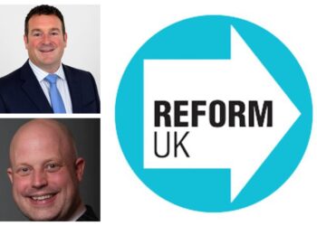 Peter Reeve (bottom left) and Ryan Coogan (top left) leading Reform UK’s campaign across Cambridgeshire ahead of the May 7 local elections.