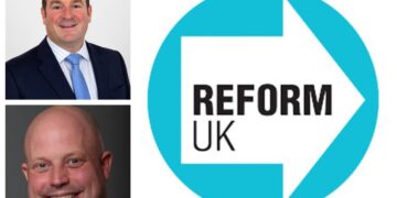 Peter Reeve (bottom left) and Ryan Coogan (top left) leading Reform UK’s campaign across Cambridgeshire ahead of the May 7 local elections.