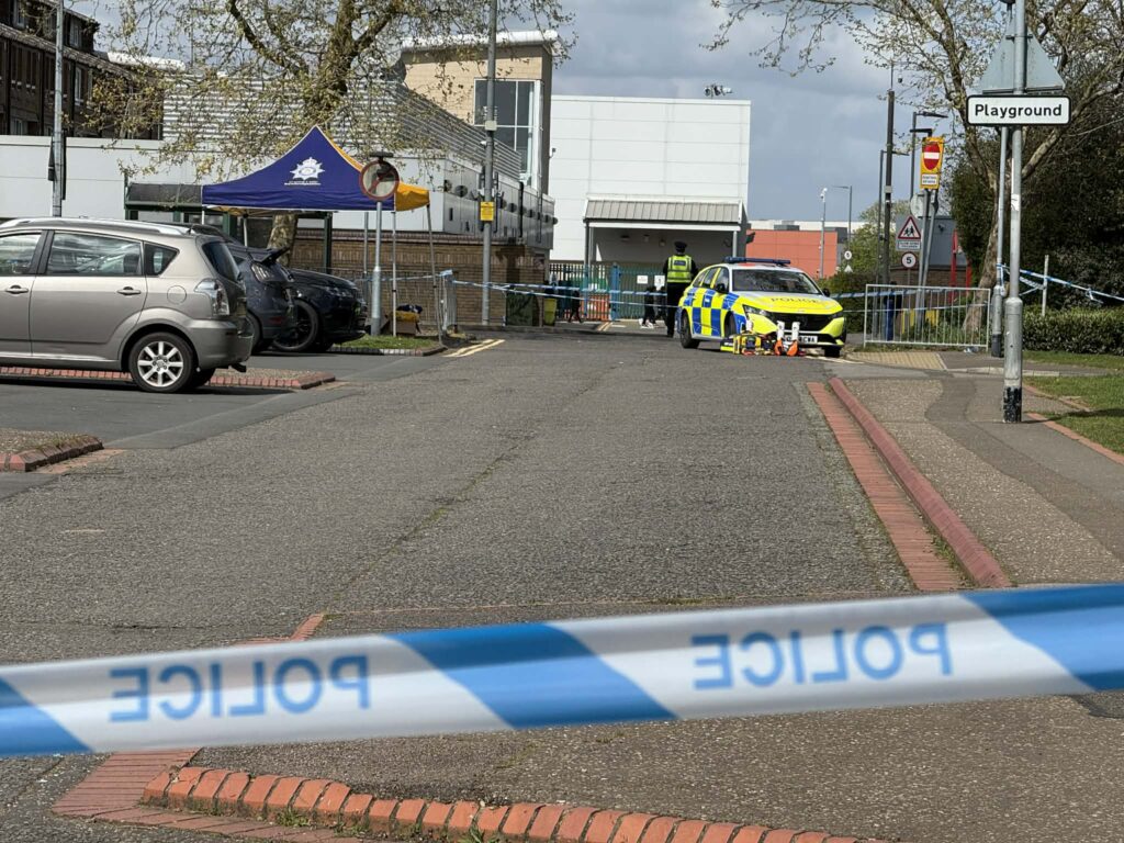 Police cordon in place near the Orton Centre in Peterborough following the fatal stabbing of a 16-year-old boy. Photos by Terry Harris.