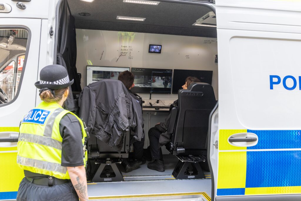 • Police vans equipped with live facial recognition technology stationed in Peterborough city centre. Photo: Terry Harris/CambsNews