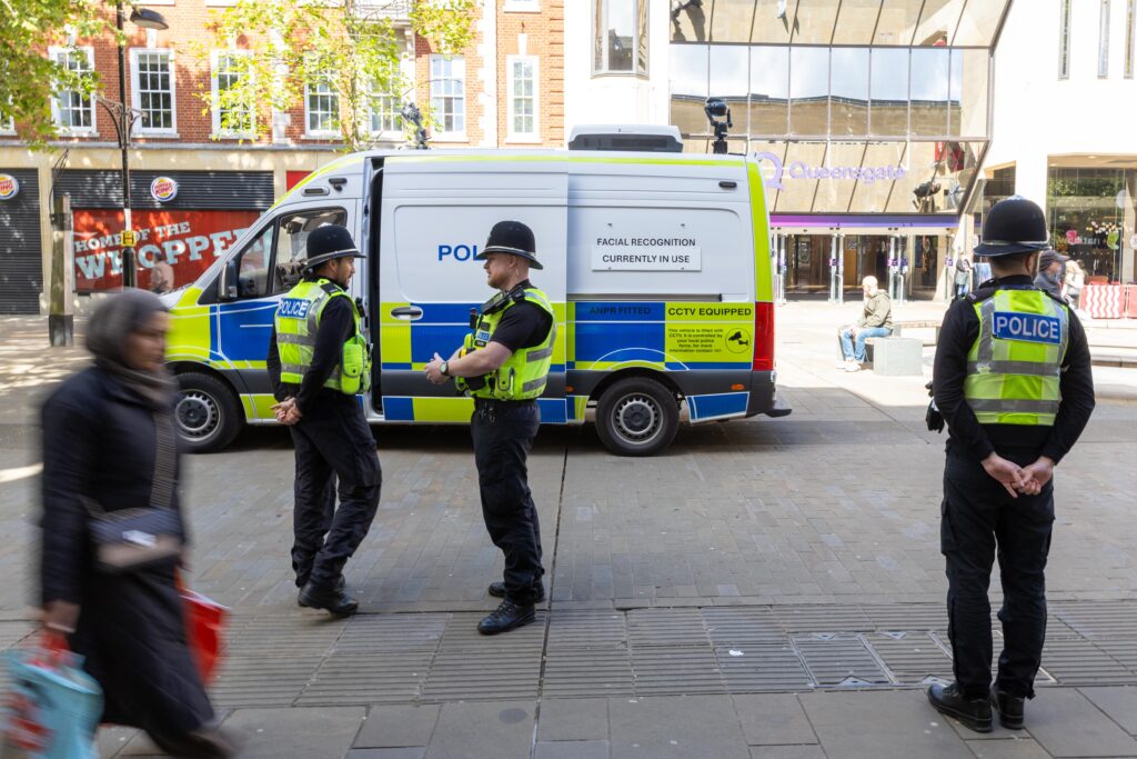 • Police vans equipped with live facial recognition technology stationed in Peterborough city centre. Photo: Terry Harris/CambsNews
