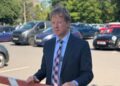 Mayor Paul Bristow at a Peterborough city centre car park ahead of the launch of the new free parking trial later this year.