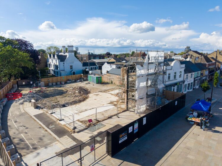Contractors continue painstaking work at the former Barclays Bank site in Broad Street, March, as structural complications linked to a hidden adjoining wall continue to delay demolition. Photo: Terry Harris/CambsNews