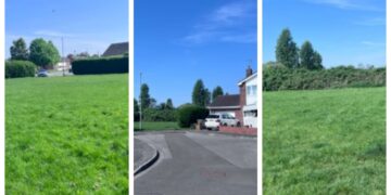 The Brewin Avenue green space in March which residents say has been used as a community play area and informal recreational land for decades but is now earmarked for two new homes under controversial council-backed plans. The photos also show entrance to the site