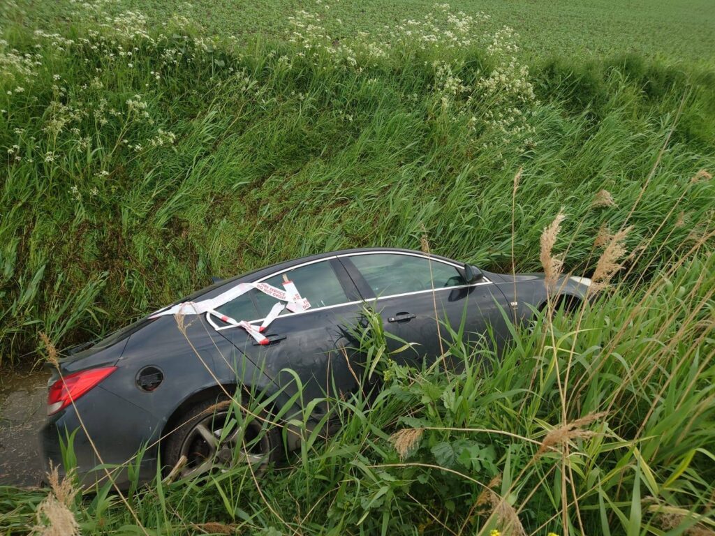 James Smith’s car after it left the road and ended up in a ditch following the incident on the A605 near Guyhirn.