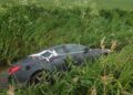James Smith’s car after it left the road and ended up in a ditch following the incident on the A605 near Guyhirn.