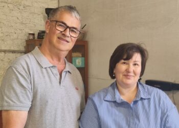 Farm shop owner and father-of-five Chris Tirrell has been selected by Reform UK to contest the Roman Bank & Peckover by-election on June 25. Pictured with his wife Valentina
