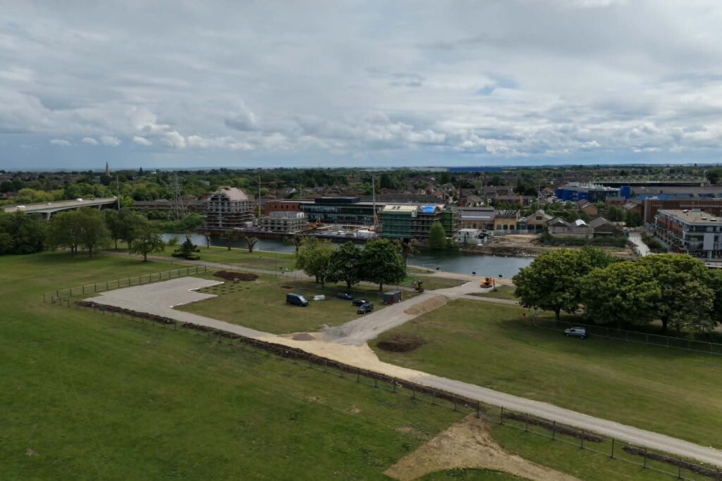 • Site compounds and preparation works are now under way ahead of the construction of Cygnet Bridge in Peterborough. Photo: Terry Harris/CambsNews