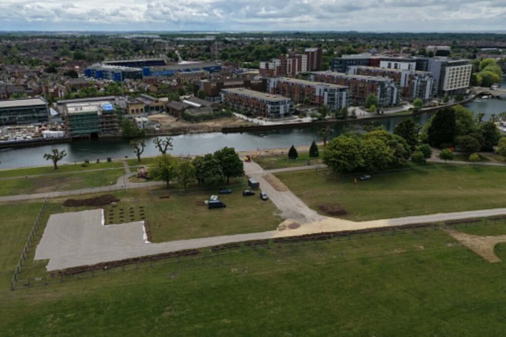 • Site compounds and preparation works are now under way ahead of the construction of Cygnet Bridge in Peterborough. Photo: Terry Harris/CambsNews