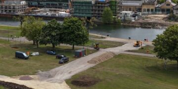 Construction preparation work begins on the new £8.3m Cygnet Bridge project in Peterborough. Photo: Terry Harris/CambsNews