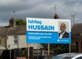 Campaign posters showing suspended candidate Ishfaq Hussain as the Conservative choice remained on display across Peterborough on polling day. Picture: CambsNews