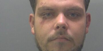 Sonny Loveridge pictured in custody before failing to return to an open prison in Suffolk while serving an 11-year-and-eight-month sentence.