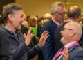 A slightly surreal moment from the Peterborough City Council election count as Labour MP Andrew Pakes ‘engages’ in a touch of ribaldry with Conservative party leader Cllr Wayne Fitzgerald. PHOTO: Terry Harris