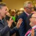 A slightly surreal moment from the Peterborough City Council election count as Labour MP Andrew Pakes ‘engages’ in a touch of ribaldry with Conservative party leader Cllr Wayne Fitzgerald. PHOTO: Terry Harris
